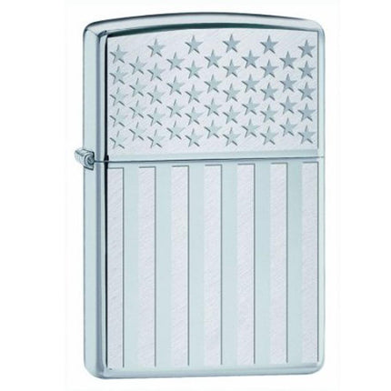 Zippo Lighter: American Flag High Polish Chrome | 250MP-AMER-FLAG