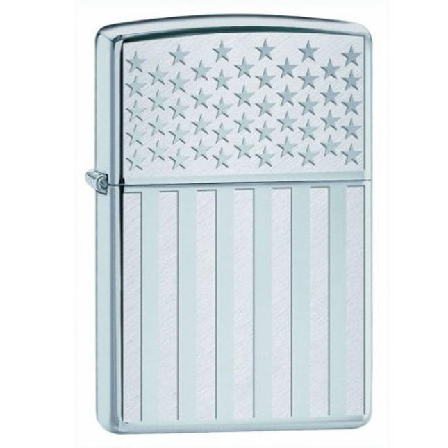 Zippo Lighter: American Flag High Polish Chrome | 250MP-AMER-FLAG