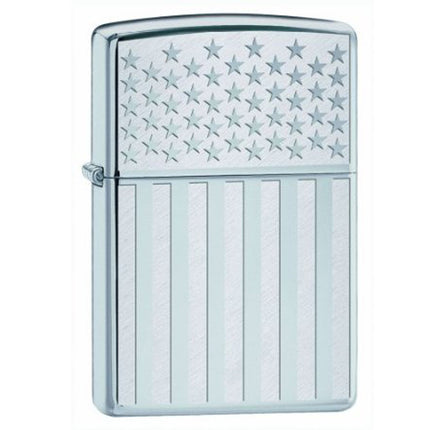 Zippo Lighter: American Flag High Polish Chrome | 250MP-AMER-FLAG