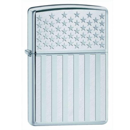Zippo Lighter: American Flag High Polish Chrome | 250MP-AMER-FLAG