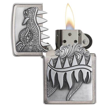 Zippo Windproof Pocket Lighter - Fire Breathing Brushed Chrome | 28969