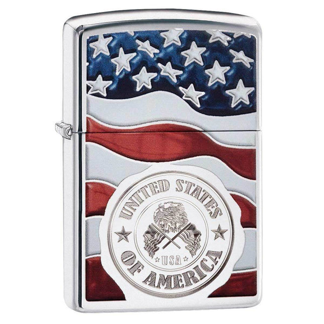 Zippo Lighter: American Stamp On Flag High Polish | 29395