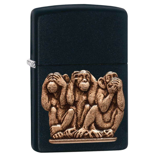 Zippo Lighter: Classic Three Monkeys Black Matte | 29409
