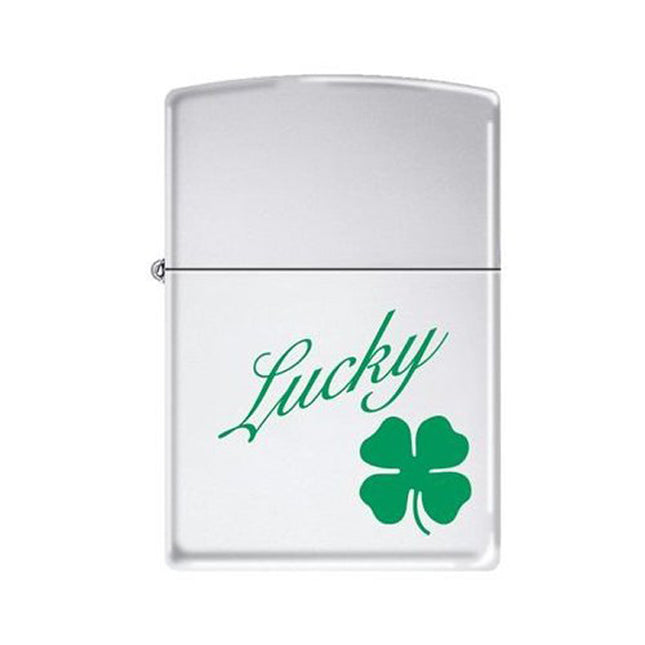 Zippo Lighter: Lucky 4 Leaf Clover Design High Polish Chrome | AD201