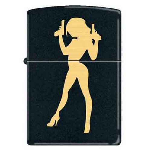 Zippo Lighter: Sexy Lady Big Gun Silhouette Black Matte | AD214