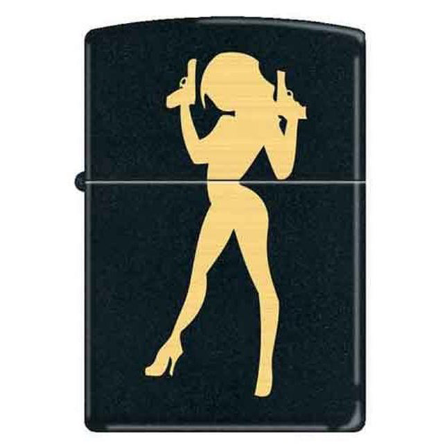 Zippo Lighter: Sexy Lady Big Gun Silhouette Black Matte | AD214