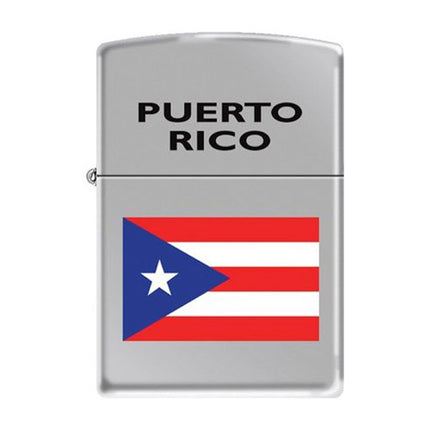 Zippo Lighter: Puerto Rico Flag Satin Chrome | AD217