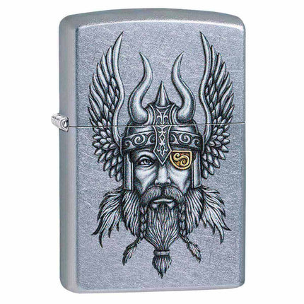 Zippo Lighter: Viking Warrior Design Street Chrome | 29871