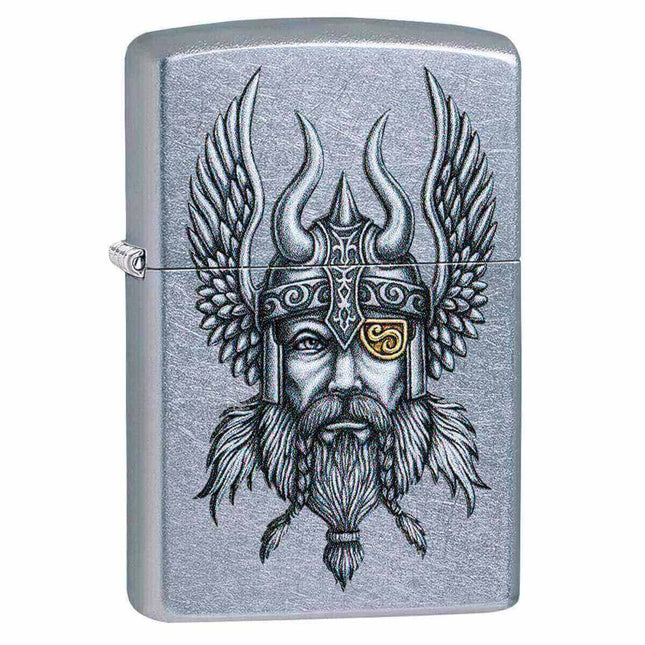 Zippo Lighter: Viking Warrior Design Street Chrome | 29871