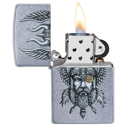 Zippo Lighter: Viking Warrior Design Street Chrome | 29871