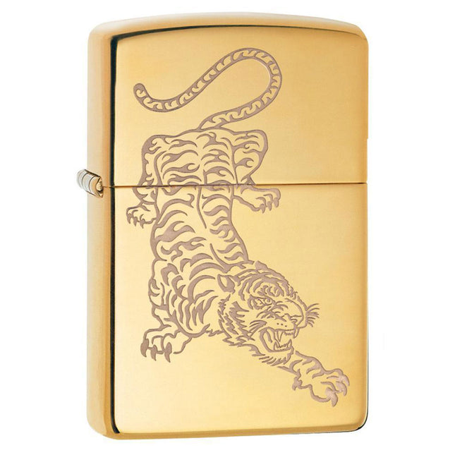 Zippo Lighter: Tiger Design High Polish Brass | 29884