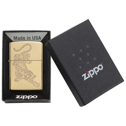 Zippo Lighter: Tiger Design High Polish Brass | 29884
