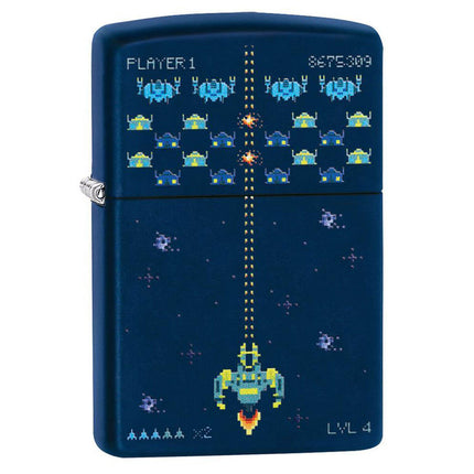 Zippo Lighter: Pixel Game Design Navy Matte Finish | 49114