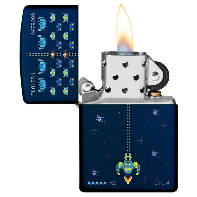 Zippo Lighter: Pixel Game Design Navy Matte Finish | 49114