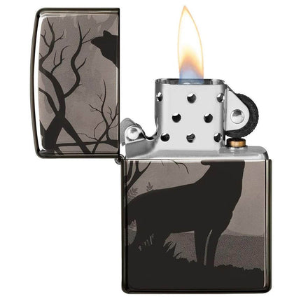 Zippo Lighter: Wolves Design Black Ice | 49188